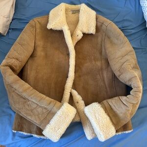Country Road Tan Leather Jacket with Cream Accents